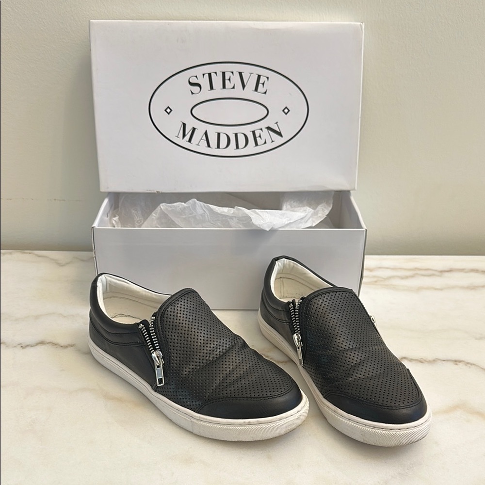 Steve Madden Black Perforated Slip-On Sneakers